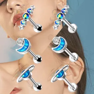 Women Simple Stainless Steel Moon Planet Lip Ring Body Piercing Jewelry