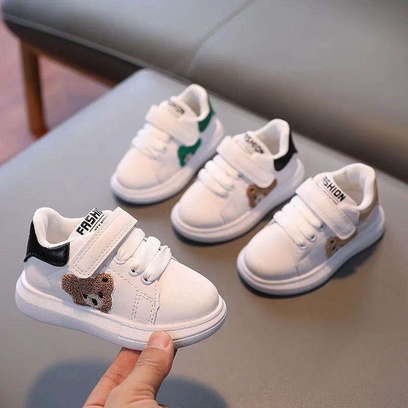 Kids Boys Girls Casual Sports Cartoon Lace-Up Velcro Sneakers PU Rubber