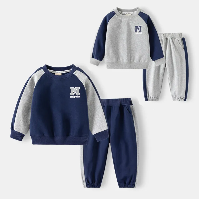 Kids Toddler Big Boys Autumn Winter Casual Letters Print Long Sleeve Round Neck Sweatshirts Trousers Set