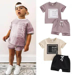 Kids Baby Boys Casual Letter Print Short Sleeve Round Neck T-Shirt Shorts Set 0-3T