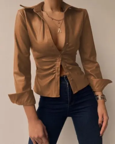 Women Casual Print V-Neck Long Sleeve Blouse Loose Fit Cardigan