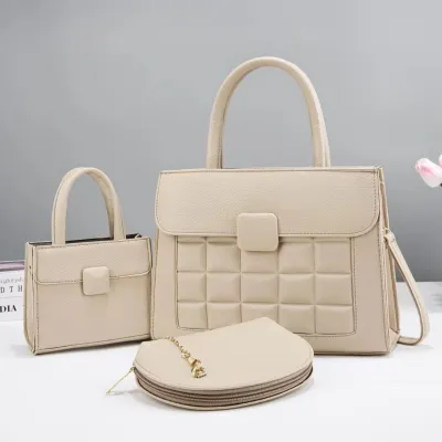 Women Fashion Solid Color Mini Handbag Semi-Round Zipper Wallet Rhombic Square Large Capacity Handbag Three-Piece Set