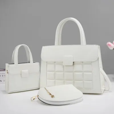 Women Fashion Solid Color Mini Handbag Semi-Round Zipper Wallet Rhombic Square Large Capacity Handbag Three-Piece Set