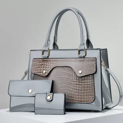 Women's Fashion Bright PU Leather Large Capacity Wallet Handbag Three-Piece Set