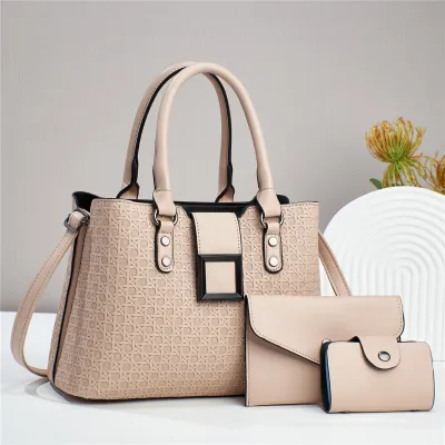 Women Simple Fashion Mini Wallet Rhombic Large Capacity Handbag Three-Piece Set