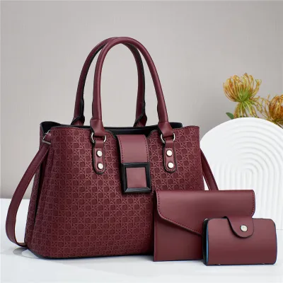 Women Simple Fashion Mini Wallet Rhombic Large Capacity Handbag Three-Piece Set