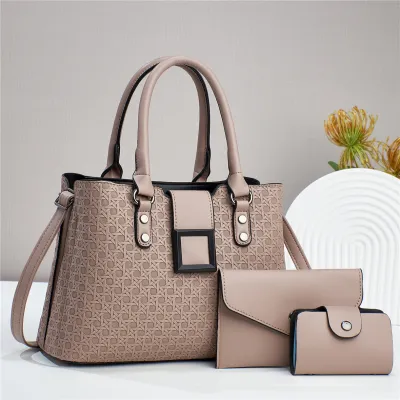 Women Simple Fashion Mini Wallet Rhombic Large Capacity Handbag Three-Piece Set