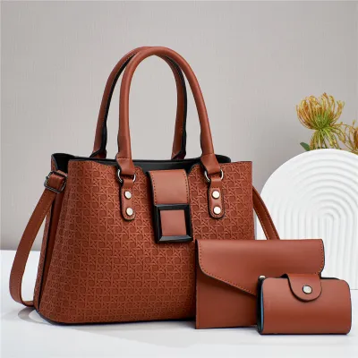 Women Simple Fashion Mini Wallet Rhombic Large Capacity Handbag Three-Piece Set