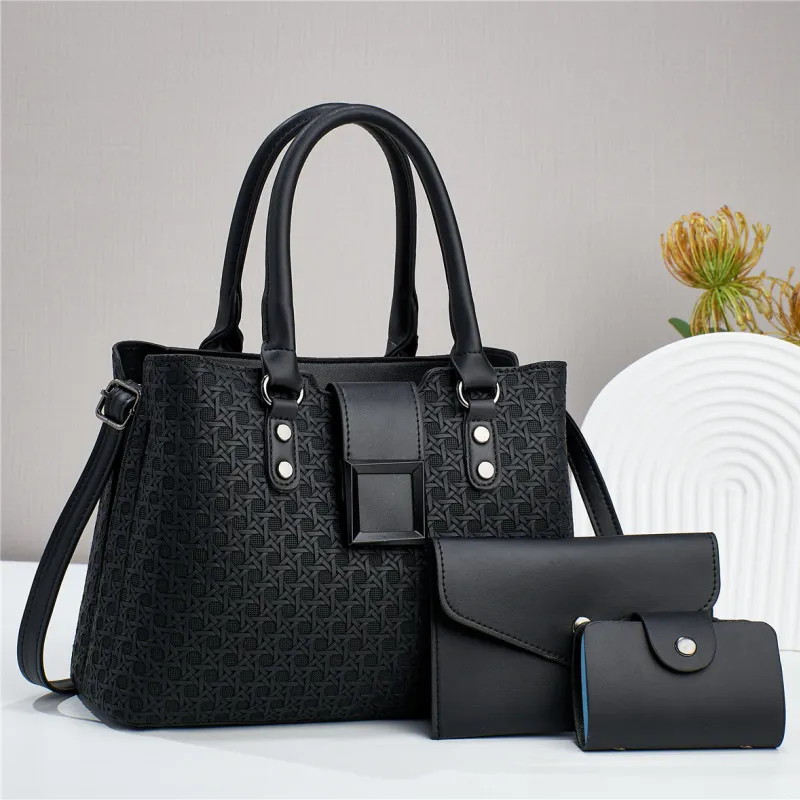 Women Simple Fashion Mini Wallet Rhombic Large Capacity Handbag Three-Piece Set