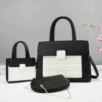 Women Retro Simple Crocodile Pattern Flip Wallet Large Capacity Square Handbag Set