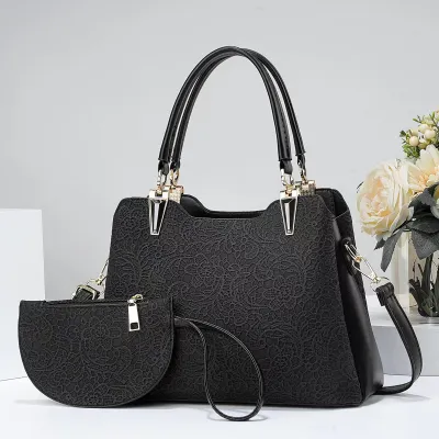 Vintage Printed Semi-Round Zipper Handbag Large Capacity PU Leather Street Trend Bucket Bag
