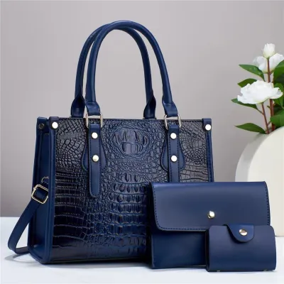 Women Retro Crocodile Pattern Wallet Large Capacity Square Handbag Three-Piece Set