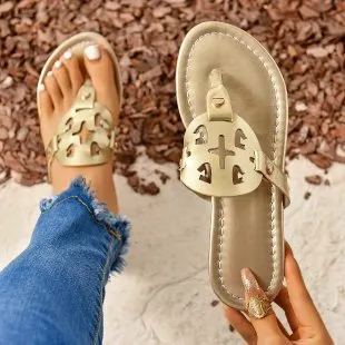Women Fashion Casual Plus Size Snake Print Hollow Flip-Flop