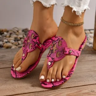 Women Fashion Casual Plus Size Snake Print Hollow Flip-Flop