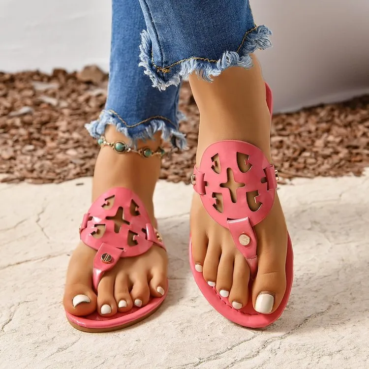 Women Fashion Casual Plus Size Snake Print Hollow Flip-Flop