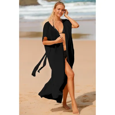 Women Summer Thin Lace-Up Beach Cover-Up Dress Long Blouse Sun Protection Swimwear Cardigan