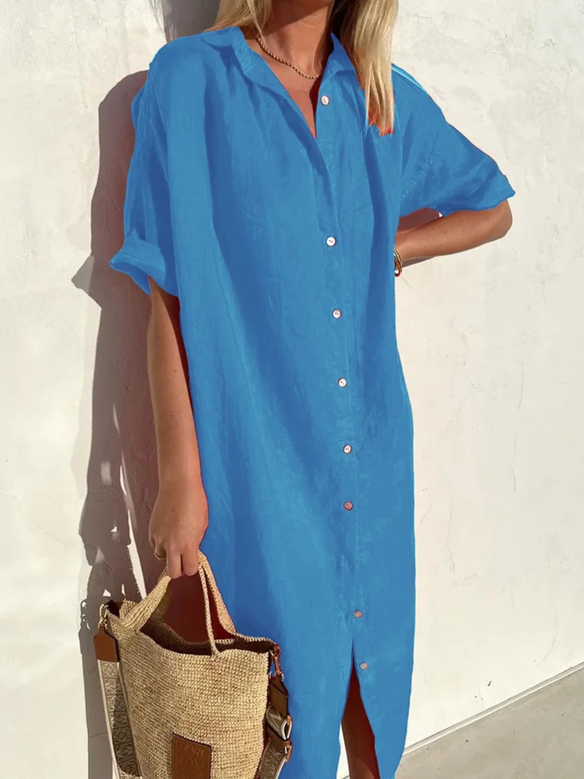 Wholesale Women Elegant Casual Loose Short-Sleeved Button Wholesale Women Elegant Casual Loose Short-Sleeved Button