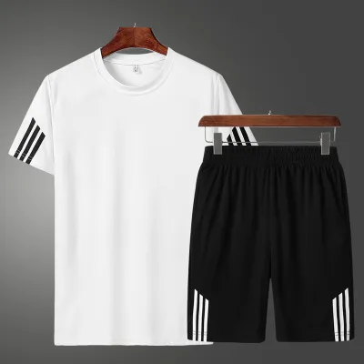 Casual Striped Plus Size T-Shirt and Shorts Set for Men