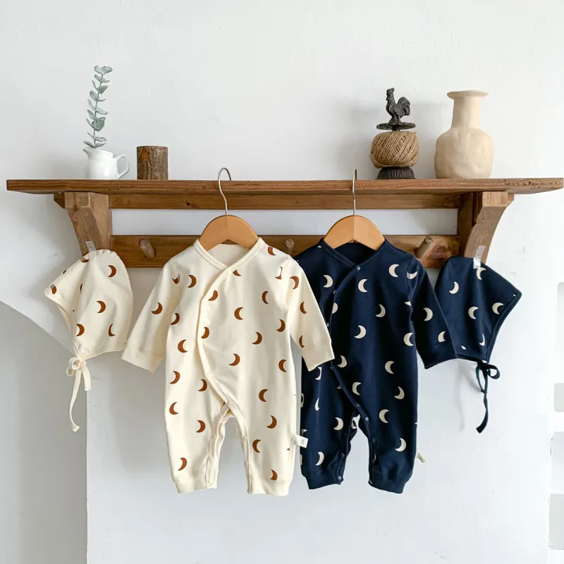 Kids Baby Boys Girls Casual Cute Moon Print Long Sleeve Bodysuit Cotton Pullover Neutral