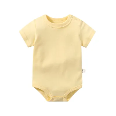 Kids Baby Boys Girls Casual Basic Solid Color Short Sleeve Triangle Climb Romper