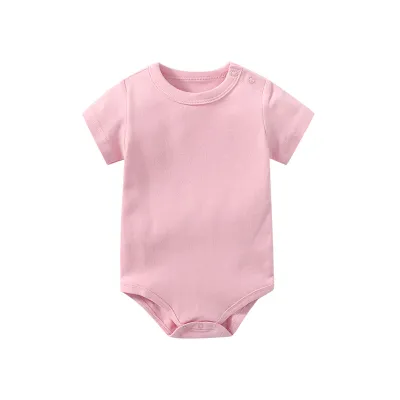 Kids Baby Boys Girls Casual Basic Solid Color Short Sleeve Triangle Climb Romper