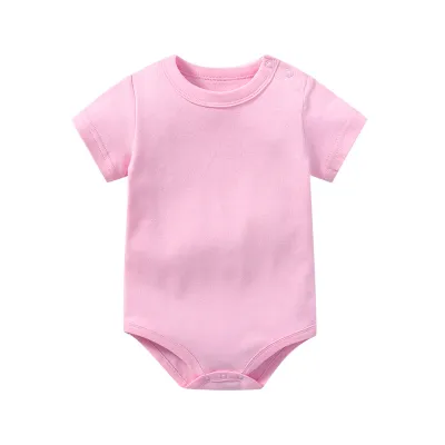 Kids Baby Boys Girls Casual Basic Solid Color Short Sleeve Triangle Climb Romper