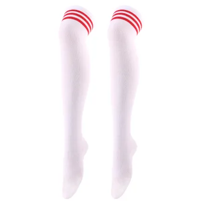 Women Fashion Three Bar Knee Long Socks - Polyester Cotton Leisure Solid Color