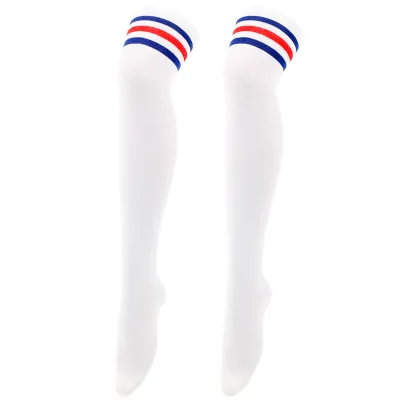 Women Fashion Three Bar Knee Long Socks - Polyester Cotton Leisure Solid Color