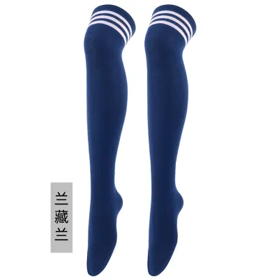 Women Fashion Three Bar Knee Long Socks - Polyester Cotton Leisure Solid Color