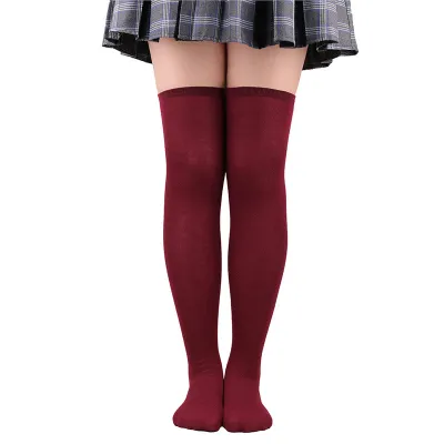 Women Fashion Three Bar Knee Long Socks - Polyester Cotton Leisure Solid Color