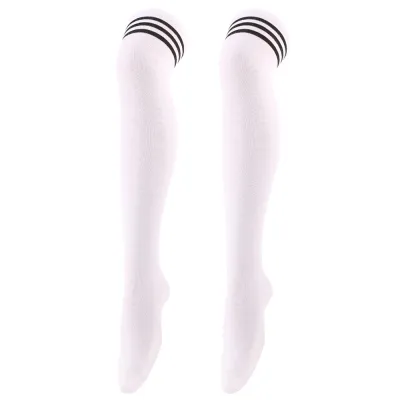 Women Fashion Three Bar Knee Long Socks - Polyester Cotton Leisure Solid Color