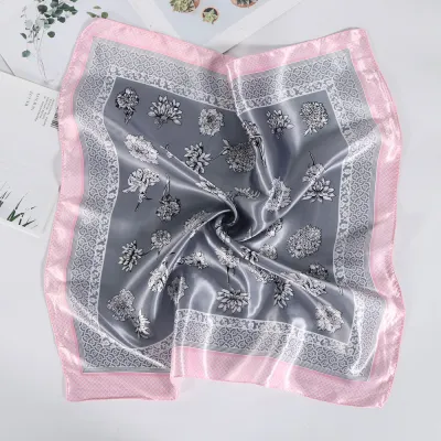 Women Fashion Floral Print 60cm Square Simulation Silk Scarf