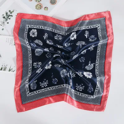 Women Fashion Floral Print 60cm Square Simulation Silk Scarf