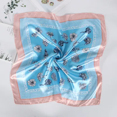 Women Fashion Floral Print 60cm Square Simulation Silk Scarf