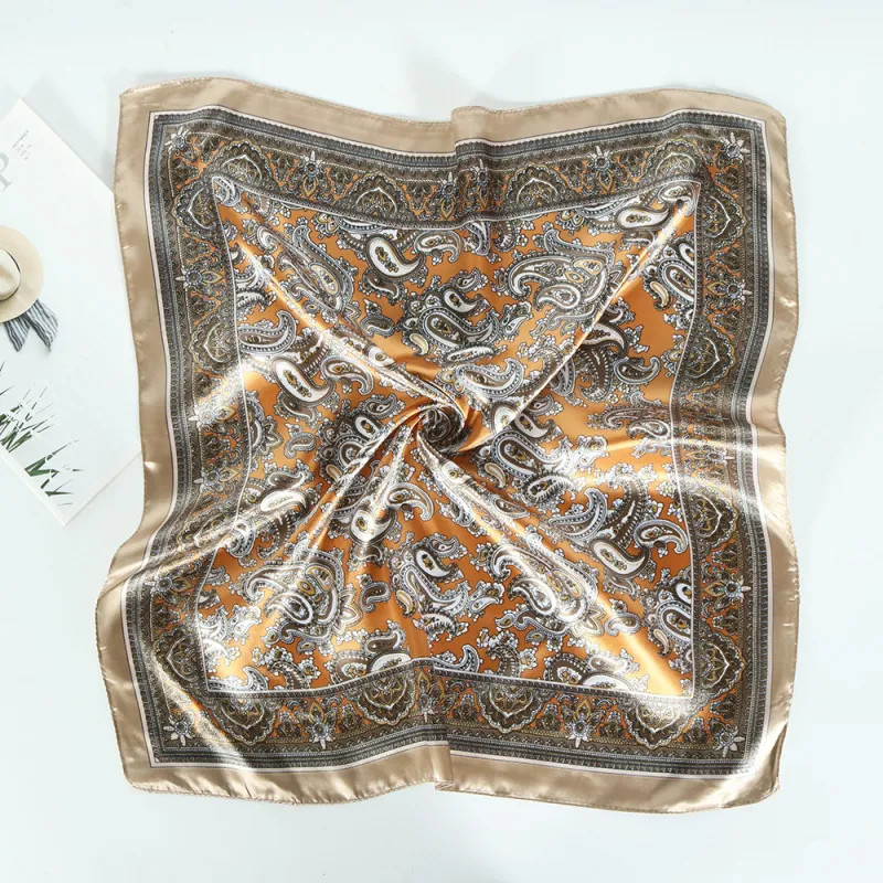 60*60cm Satin Square Retro Paisley Printed Scarf Casual Turban