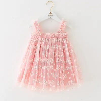 Kids Toddler Girls Cute Tiny Flower Mesh Sleeveless Party Tutu Princess Dress