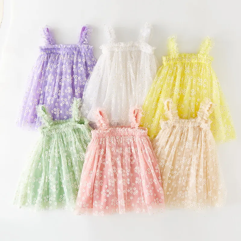 Kids Toddler Girls Cute Tiny Flower Mesh Sleeveless Party Tutu Princess Dress