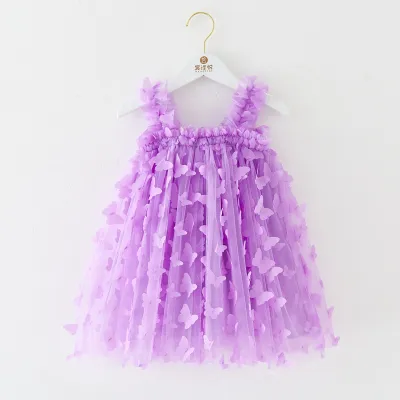 Kids Toddler Girls Cute Solid Color Butterfly Mesh Sleeveless Party Tutu Princess Dress S-5XL