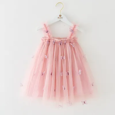 Kids Toddler Girls Cute Solid Color Butterfly Mesh Sleeveless Party Tutu Princess Dress S-5XL