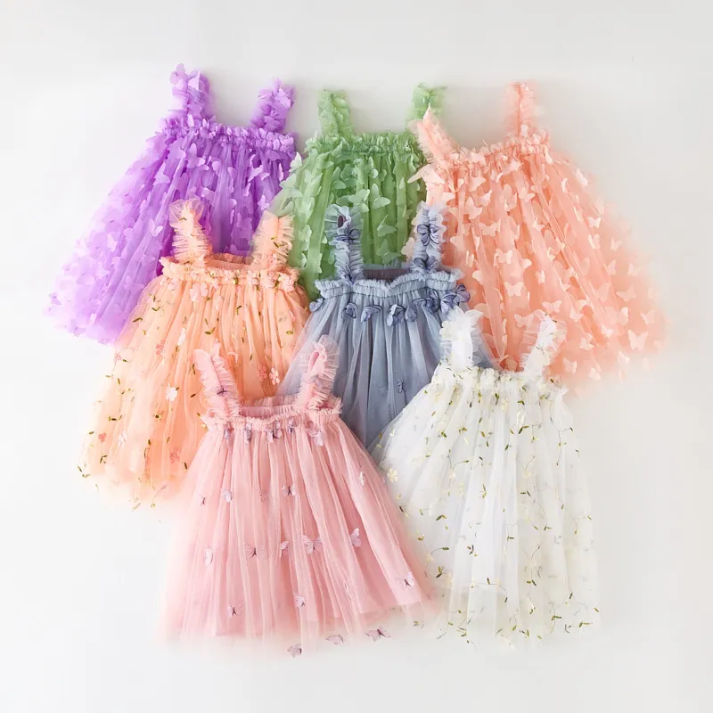 Kids Toddler Girls Cute Solid Color Butterfly Mesh Sleeveless Party Tutu Princess Dress S-5XL