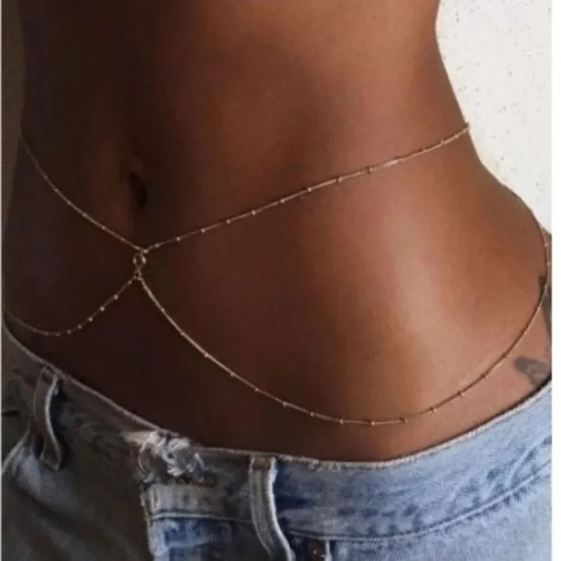 Women Fashion Sexy Waist Chain Double Layer Copper Bead Alloy