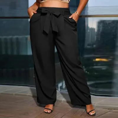 Women Summer Casual Plus Size Solid Color Wide Leg Pants