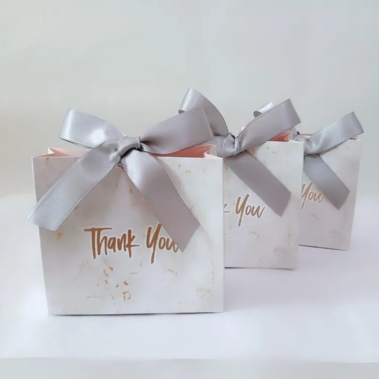 Creative European-Style Marble Ribbon Wedding Candy Packaging Box White Card Gift Bag
