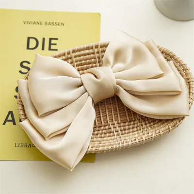Women Three-Layer Coffee Big Bow Satin Spring Clip Hair Accessories