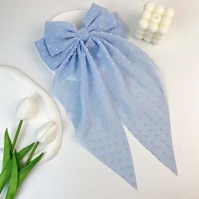Polka Dot Big Bow Hairpin Women Fashionable Spring Clip Ponytail Headwear Ribbon