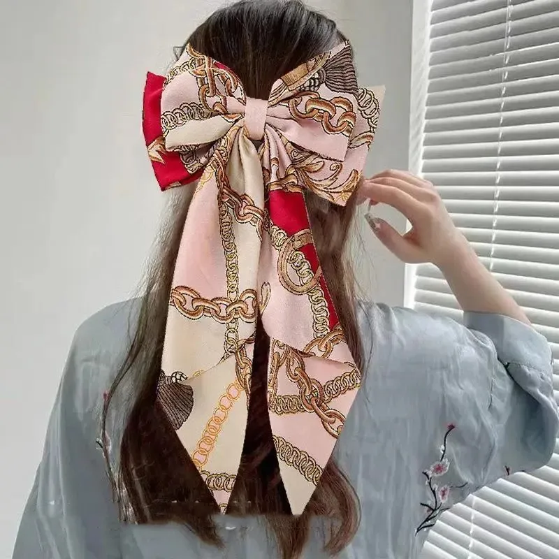 Vintage Long Ribbon Bow Hairpin Women Elegant Hair Accessories