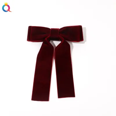 Sweet Women Ribbon Velvet Bow Simple Duckbill Hair Clip Accessories