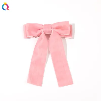 Sweet Women Ribbon Velvet Bow Simple Duckbill Hair Clip Accessories