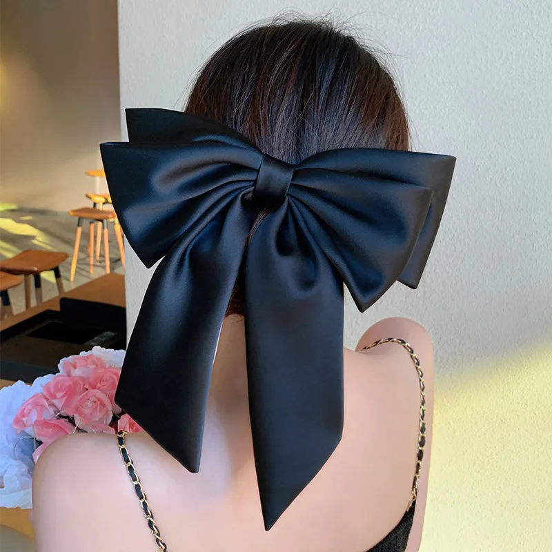 Fashion Sweet Women Big Bow Satin Spring Hair Clip