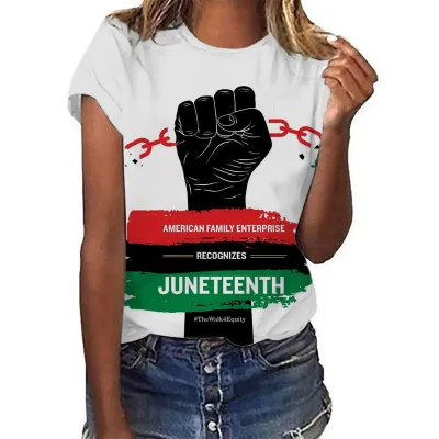 Women Casual Juneteenth Letter Print Short-Sleeved T-Shirt